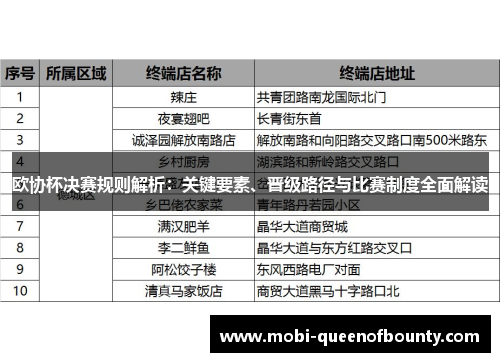 欧协杯决赛规则解析：关键要素、晋级路径与比赛制度全面解读